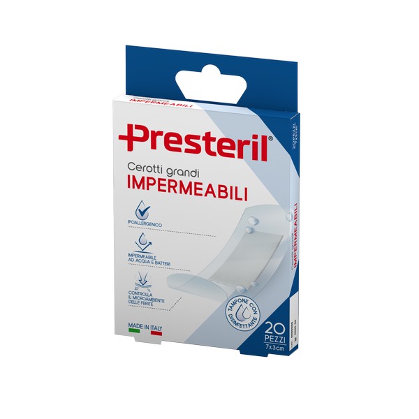 PRESTERIL Cerotti Impermeabili Grandi 7x3 Cm - 20 Pezzi