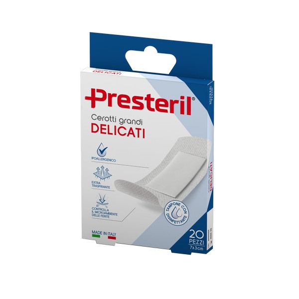 PRESTERIL Cerotti Delicati Grandi 7x3 Cm - 20 Pezzi