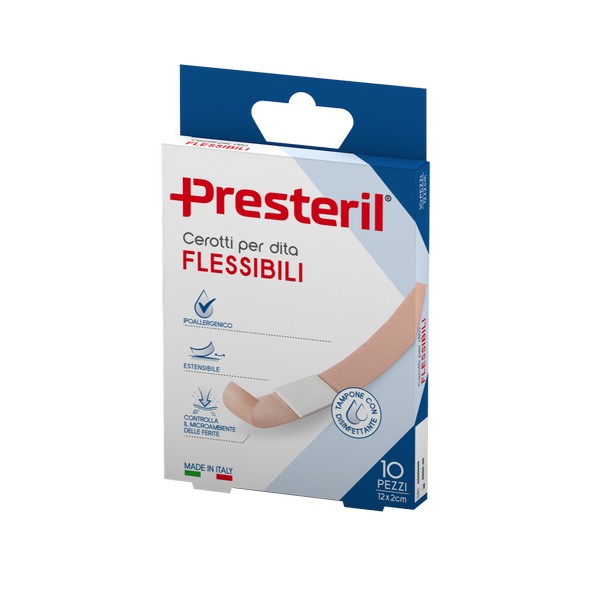 PRESTERIL Cerotti Flessibili Per Dita 2x12 Cm - 10 Pezzi
