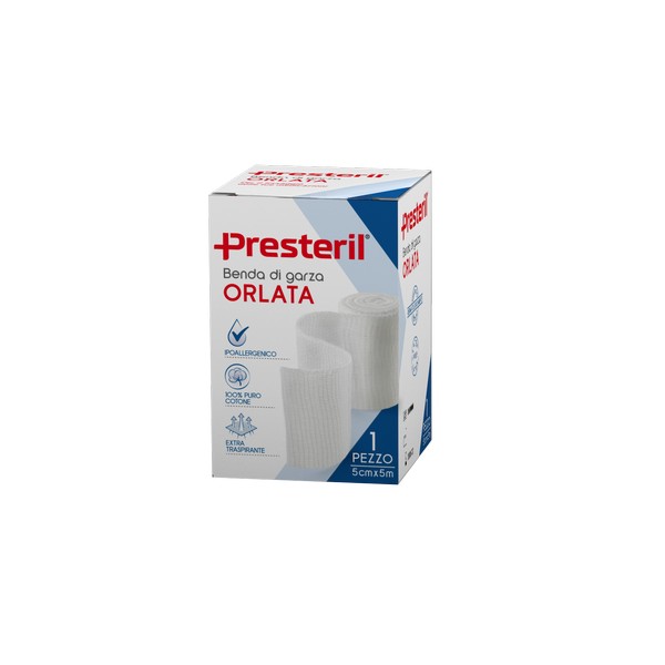PRESTERIL Benda Di Garza Orlata 12/8 F.U. 5cm X 5m - 1 Pezzo