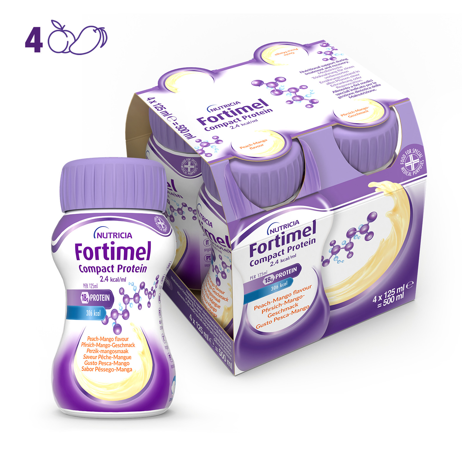 Fortimel Compact Pro Pesca-mango 4x125 Ml