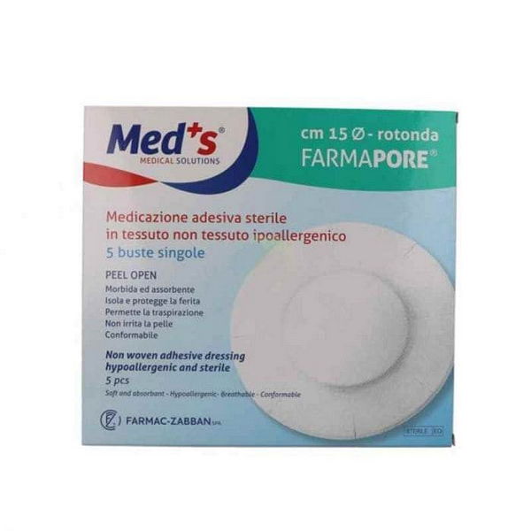 Medicazione Adesiva Sterile In Tnt Ipoallergenico Meds Farmapore - 5 Buste Con Diametro 15 cm - Immagine 3