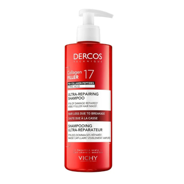 Vichy Dercos Collagen Filler 17 Shampoo Ultra-Riparatore: Shampoo Riparatore Per Capelli Soggetti A Rottura, 400 Ml - Immagine 3