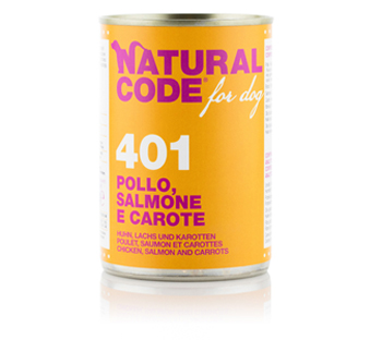 Natural Code Dog Adult 400gr Pollo, salmone e carote - confezione da 6 pezzi - Cibo umido per cani - 1° ORDINE? scegli tra BZR5 - BZR20 + 200 pt fedeltà - Immagine 3