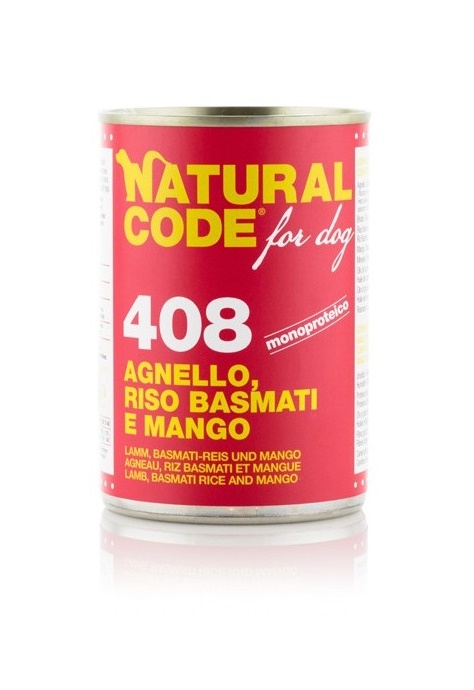 NATURAL CODE 408 Agnello Riso Basmati e Mango - Alimento completo per cani adulti 400 gr - Immagine 2