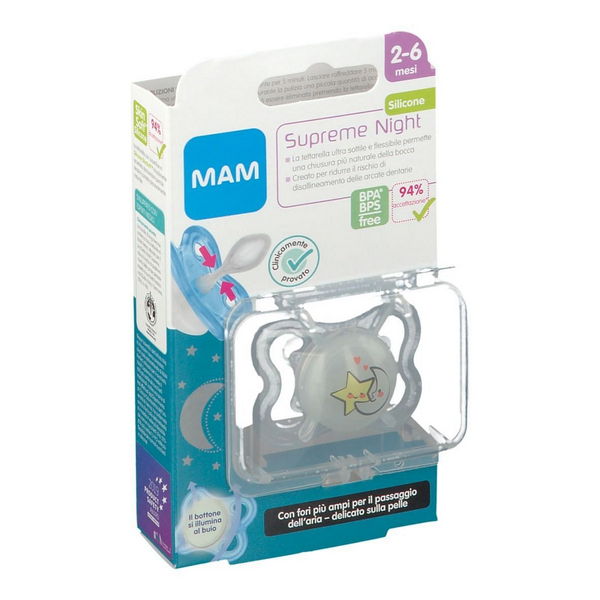 Mam Baby Mam Succhietto Supreme Night 2 6 Silicone Single Box Neutro - Immagine 3