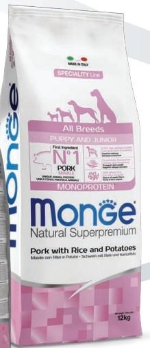 MONGE All breeds Puppy and Junior Monoprotein maiale con Riso e Patate - cibo secco per cani 12 kg - Immagine 4