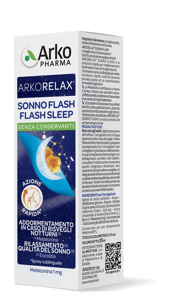 Arkorelax Flash Sonno Spray Sublinguale Integratore con Melatonina ed Escolzia 20ml - Arkopharma - Immagine 3