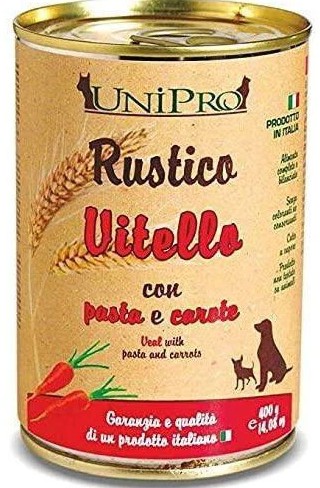 Unipro Rustico Dog Adult 400 gr Vitello con pasta e carote - confezione da 6 pezzi - Cibo umido per cani - 1° ORDINE? scegli tra BZR5 - BZR20 + 200 pt fedeltà - Immagine 2