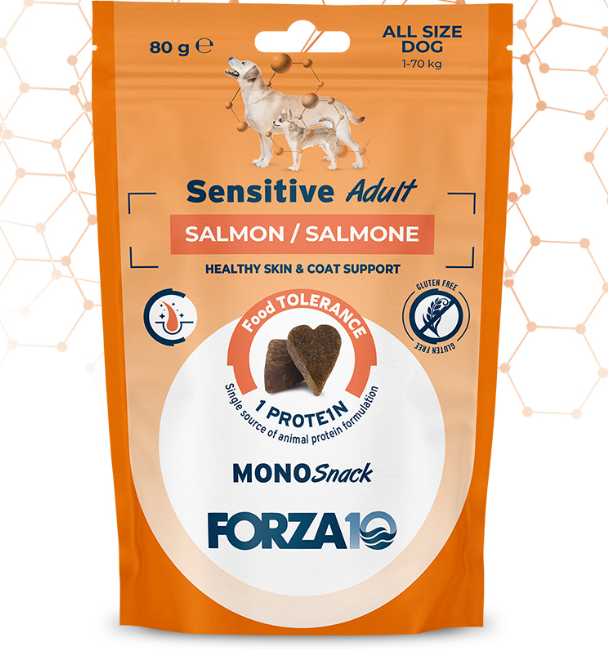 F10 DOG SNACK SENS SALM 80GR