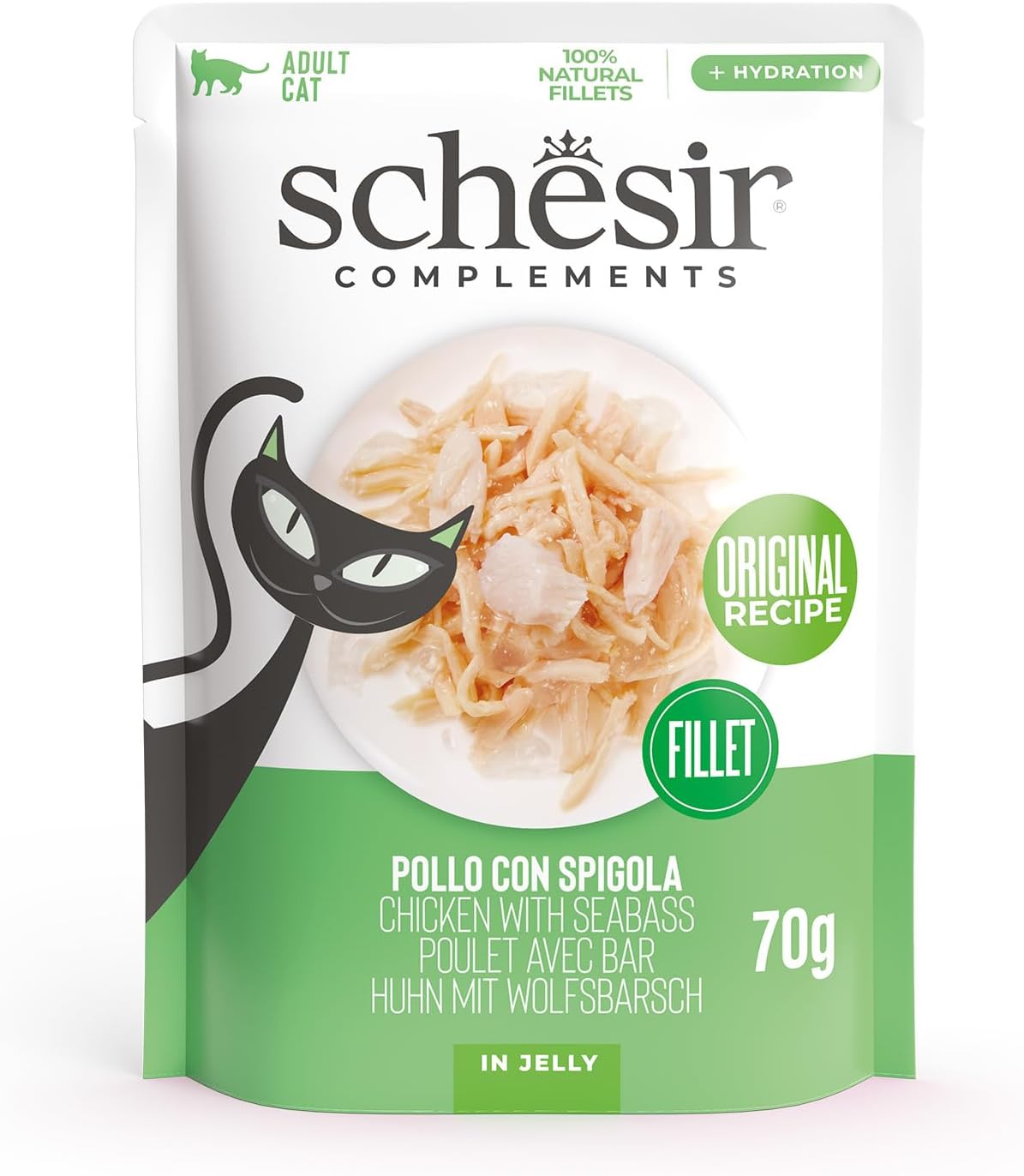 Schesir Cat Soft Adult filetti in gelatina alimento complementare bustine 70 gr Pollo con spigola - confezione da 12 pezzi - Cibo umido per gatti - 1° ORDINE? scegli tra BZR5 - BZR20 + 200 pt fedeltà - Immagine 4