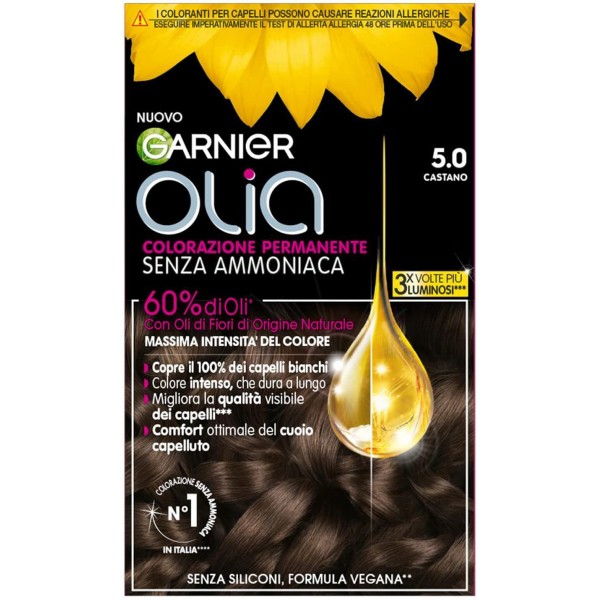 3 PZ GARNIER OLIA COLORAZIONE PERMANENTE SENZA AMMONICA 5.0 CASTANO PER CAPELLI - Immagine 8