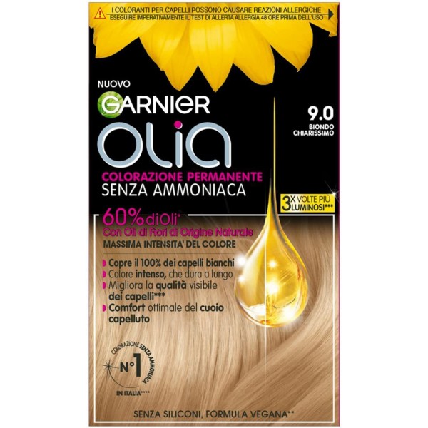 Olia' Donna 9 Biondo Chiarissimo Garnier Tinta Capelli Colorazione Permanente Senza Ammoniaca Per Una Fragranza Delicata, Copre Il 100% Dei Capelli Bianchi, Con Oli Di Fiori Di Origine Naturale, Biondo Chiarissimo (9.0)., Taglia: Fasul - Immagine 7