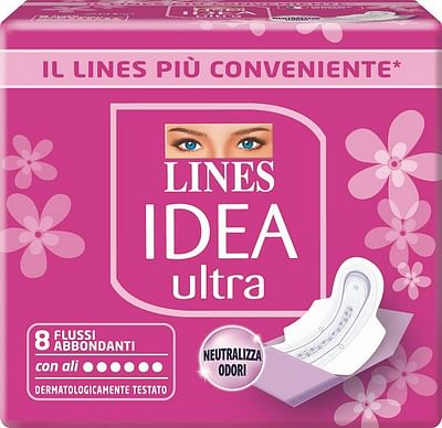 Lines Assorbenti Idea Ultra Flussi Abbondanti Con Ali, 8 Pezzi - Immagine 3