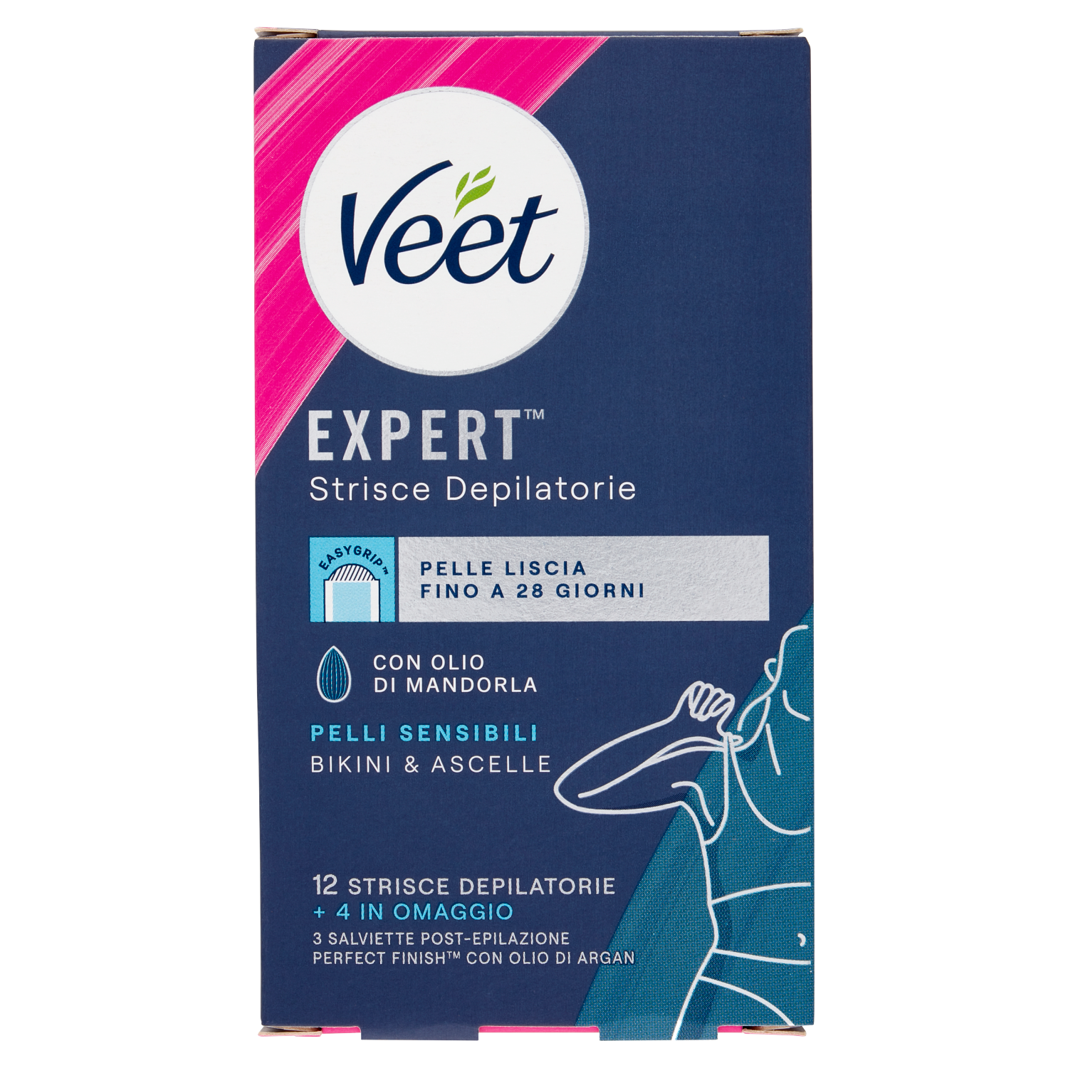 Veet Expert Strisce Ascelle/Bikini Pelli Sensibili 12+4 Strisce + Salviette Post-Epilazione - - - Immagine 8