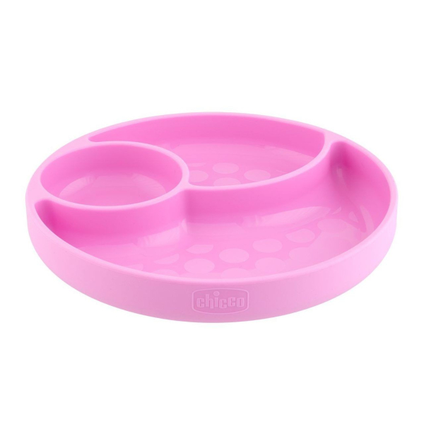Chicco Rosa/Rosa Stoviglie + Posate Per Bambini, Piatto In Silicone Diviso - Immagine 3