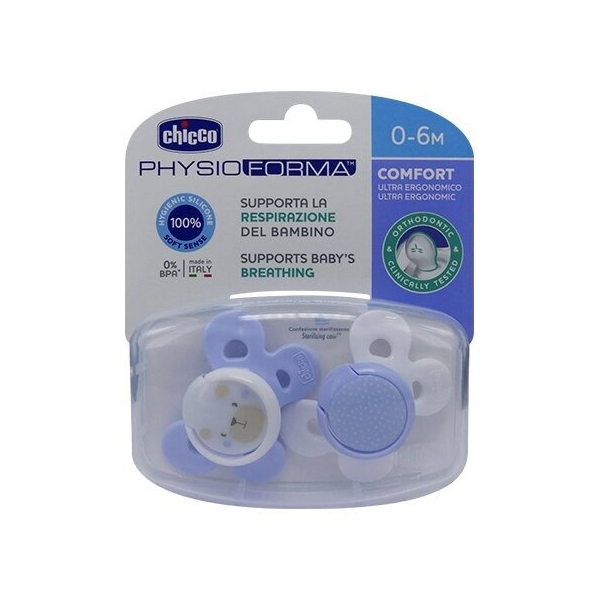Chicco Succhicco Comfort Silicone Boy 0-6m+ 2 Pezzi - Immagine 1