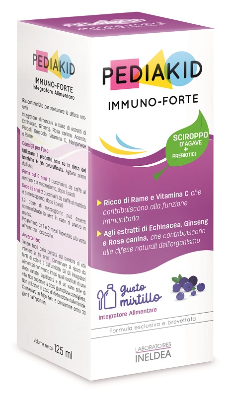 Laboratoires Ineldea Rosa Sciroppo Al Gusto Di Mirtillo Imuno-Fort, 125 Ml, Pediakid - Immagine 3