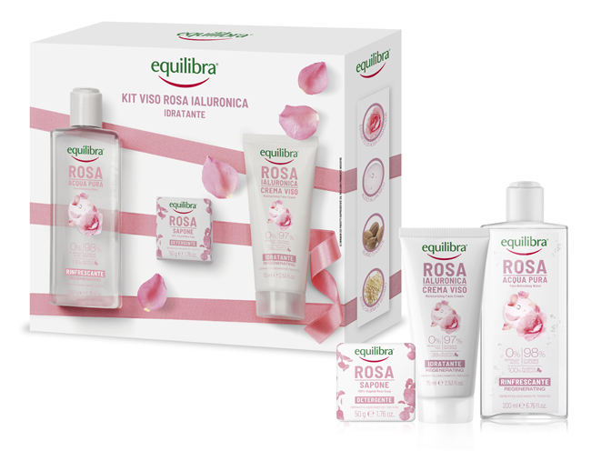 Equilibra Viso Kit Rosa Ialuronica Idratante 1 Rosa Acqua Pura Rinfrescante 200 Ml + 1 Rosa Sapone Detergente 50 G + 1 Rosa Ialuronica Crema Viso Idratante 75 Ml - Immagine 4