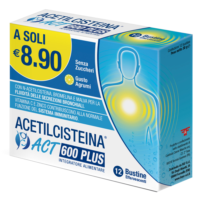 F&F Malva Acetilcisteina Act Plus Nac 600 12 Bustine Effervescenti Agrumi - Immagine 4