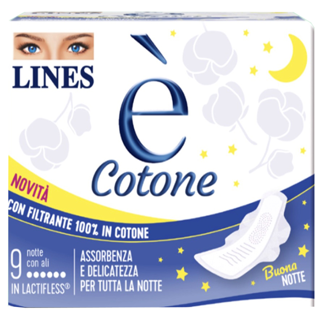 Lines È Cotone - 9 Assorbenti Notte Con Ali - Immagine 4