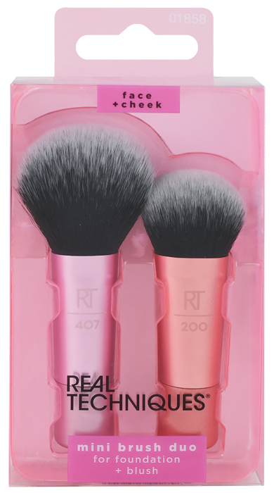 REAL TECHNIQUES Mini Brush Duo - 2 Mini Pennelli Per Fondotinta E Blush - Immagine 4