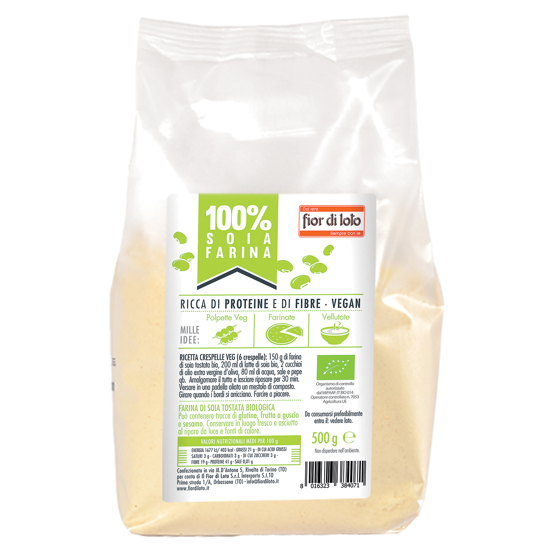 Fior Di Loto Farina Integrale Di Soia Tostata Biologica 500 G - Immagine 3