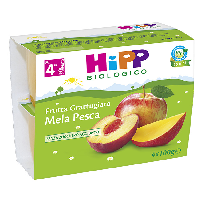HiPP Bio Frutta Grattugiata Mela E Pesca 4x100g 4+ Mesi