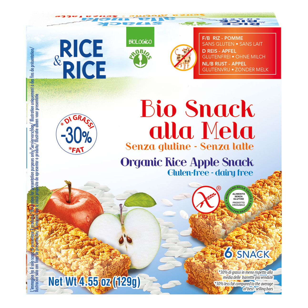 Probios Rice&Rice Snack Di Riso Alla Mela 6 X 21 G - Immagine 3