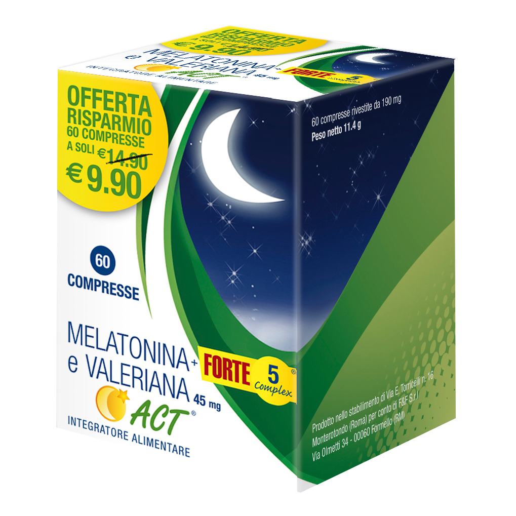 F&F Melatonina+Forte 5 Complex E Valeriana Act 60 Compresse - Immagine 8