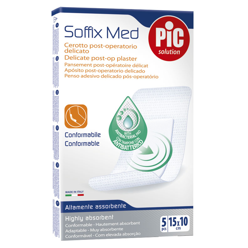 Pic Solution Cerotto Pic Soffix Med In Tnt Con Tampone Centrale Assorbente Sterile Monouso 10 X15 Cm Antibatterico 5 Pezzi - Immagine 10