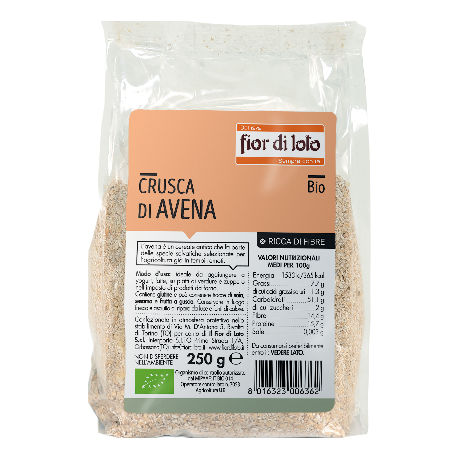 Crusca di Avena Bio Integratore di Fibre 250 g - Fior di Loto - Immagine 6