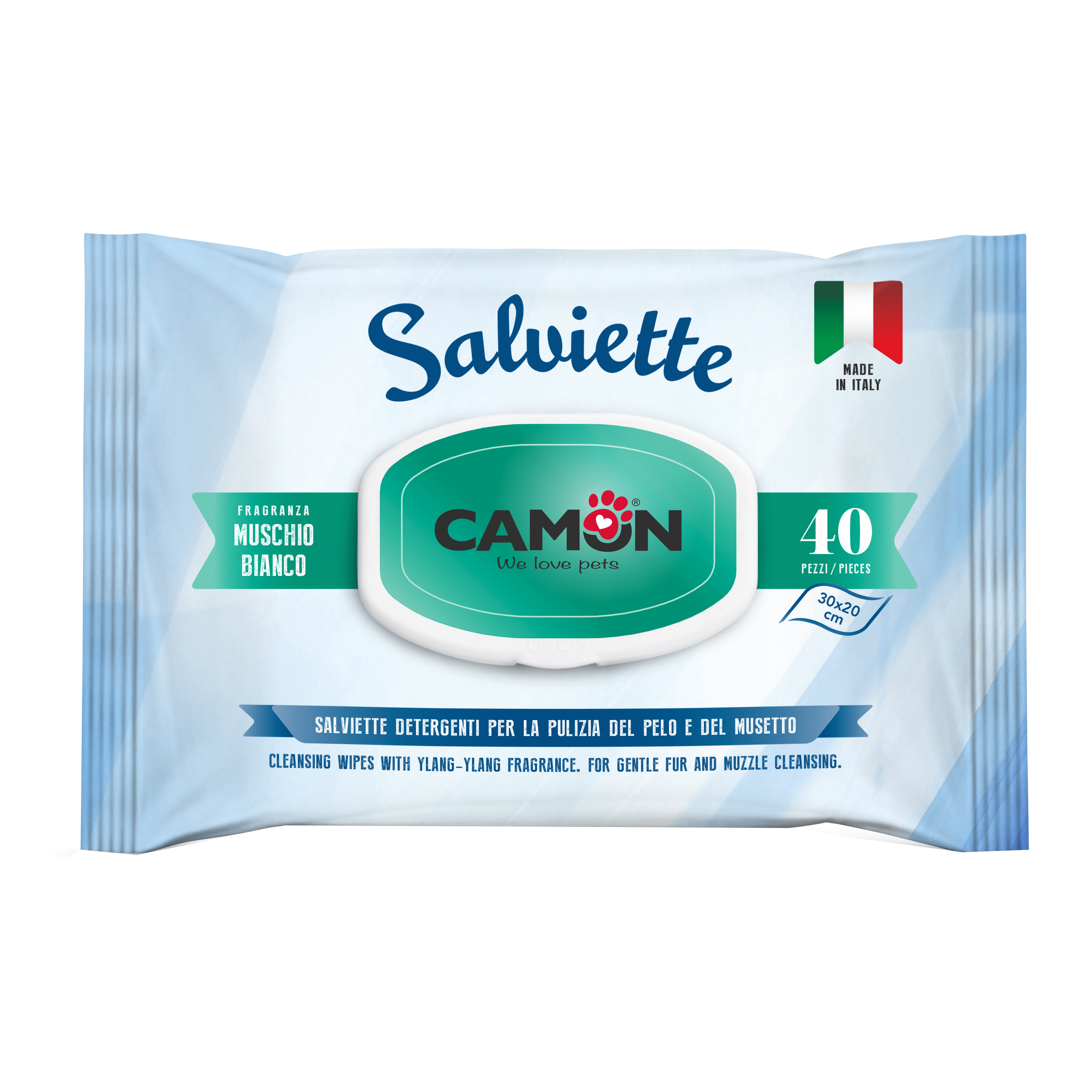 Camon Wipes Bianco Salviette Camon Muschio Per La Cura Del Pelo Di Cani E Gatti - Set %: 12 X 40 Pz - Immagine 4