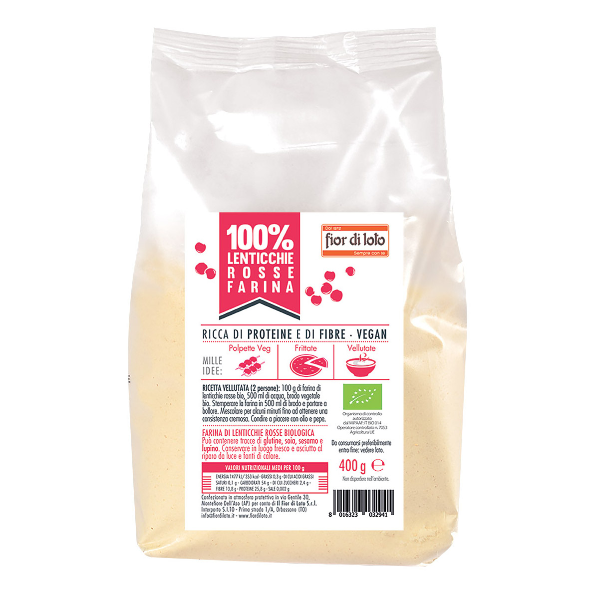 Fior Di Loto Rosse Farina Di Lenticchie Bio 400 G - Immagine 3