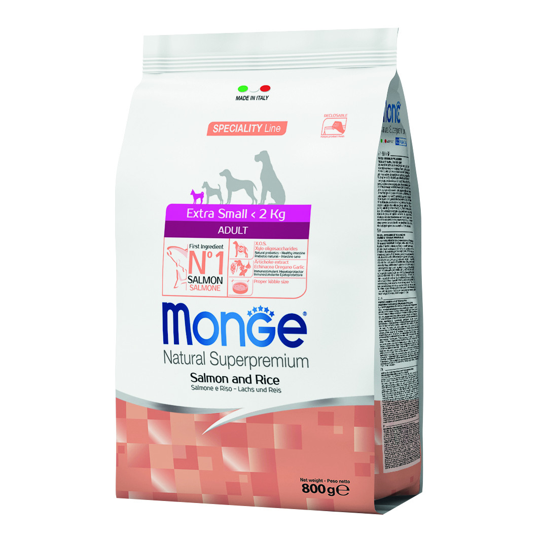 Monge & C. Spa Monge Cane Natural Superpremium Adulto Extra Small Salmone & Riso 800 Gr - Immagine 3