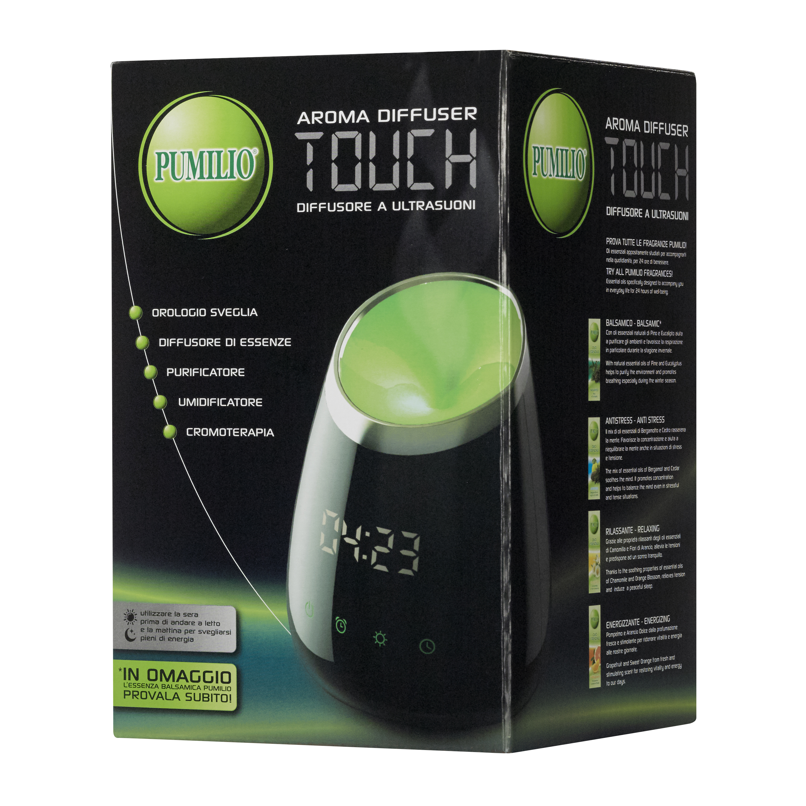 Pumilio Aroma Diffuser Touch Umidificatore A Ultrasuoni Con Olio Essenziale 10Ml - Immagine 3