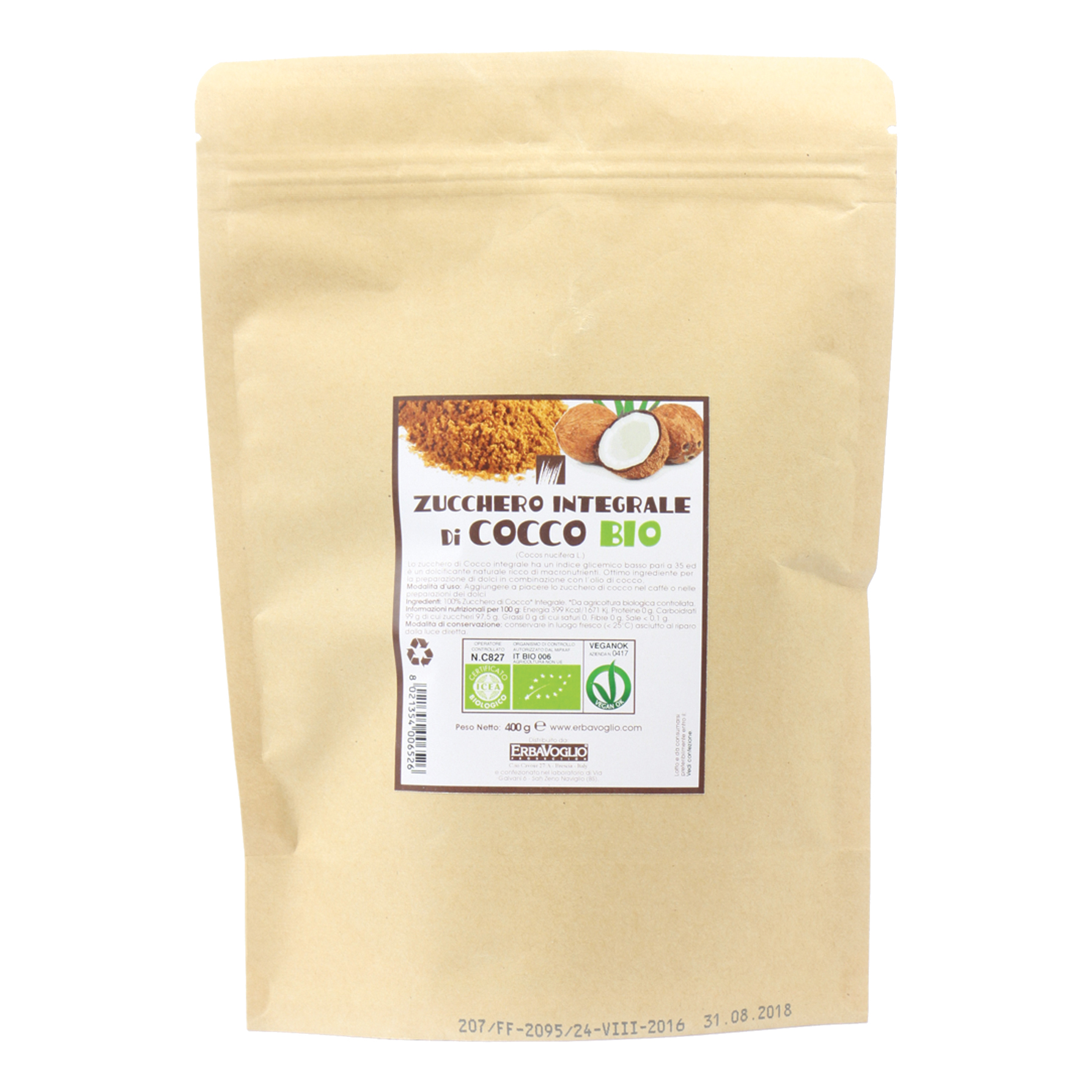 Erbavoglio Zucchero Di Cocco Bio 400 G - Immagine 2