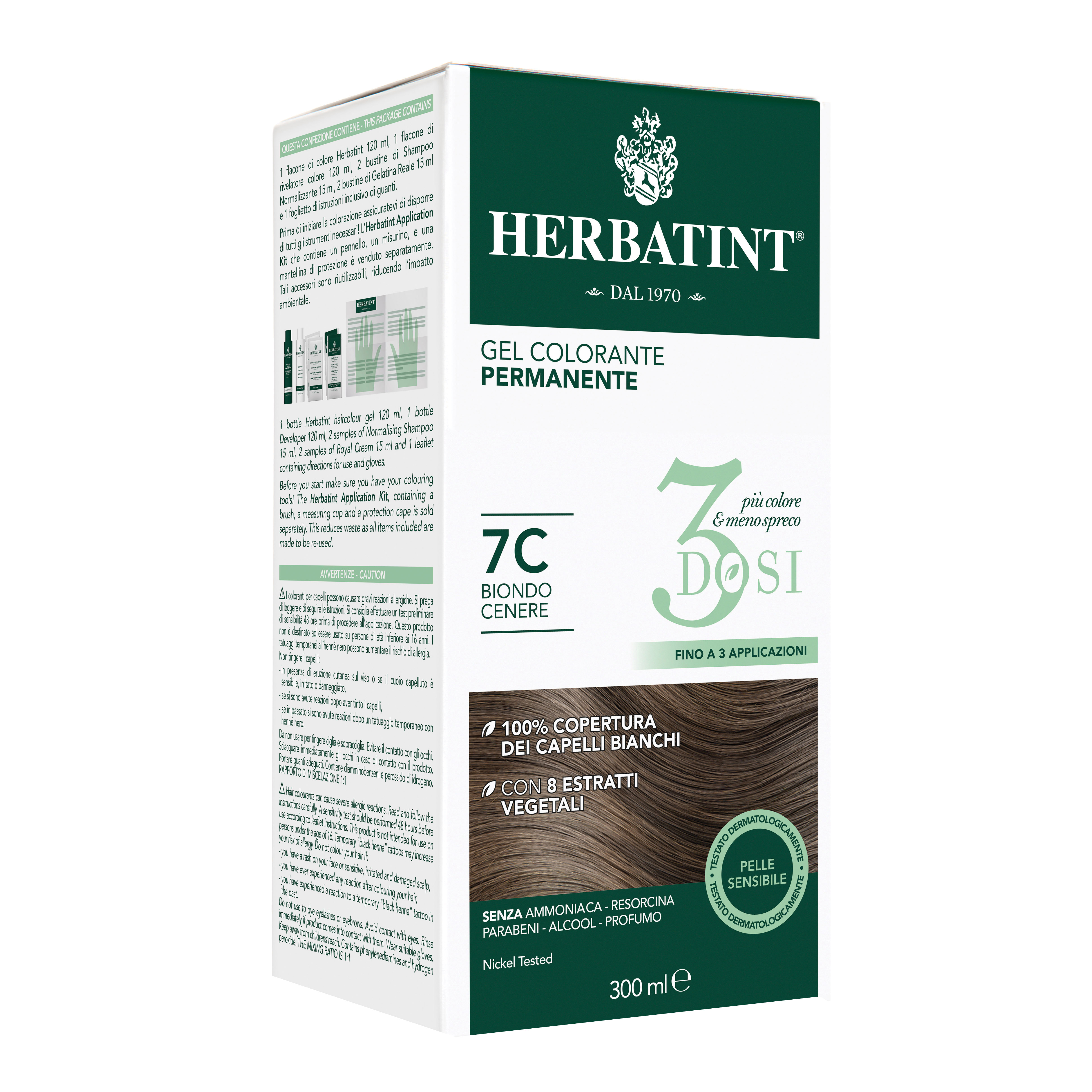 HERBATINT 3 Dosi - Gel Colorante permanente 300 ml - 7C Biondo cenere - Immagine 6