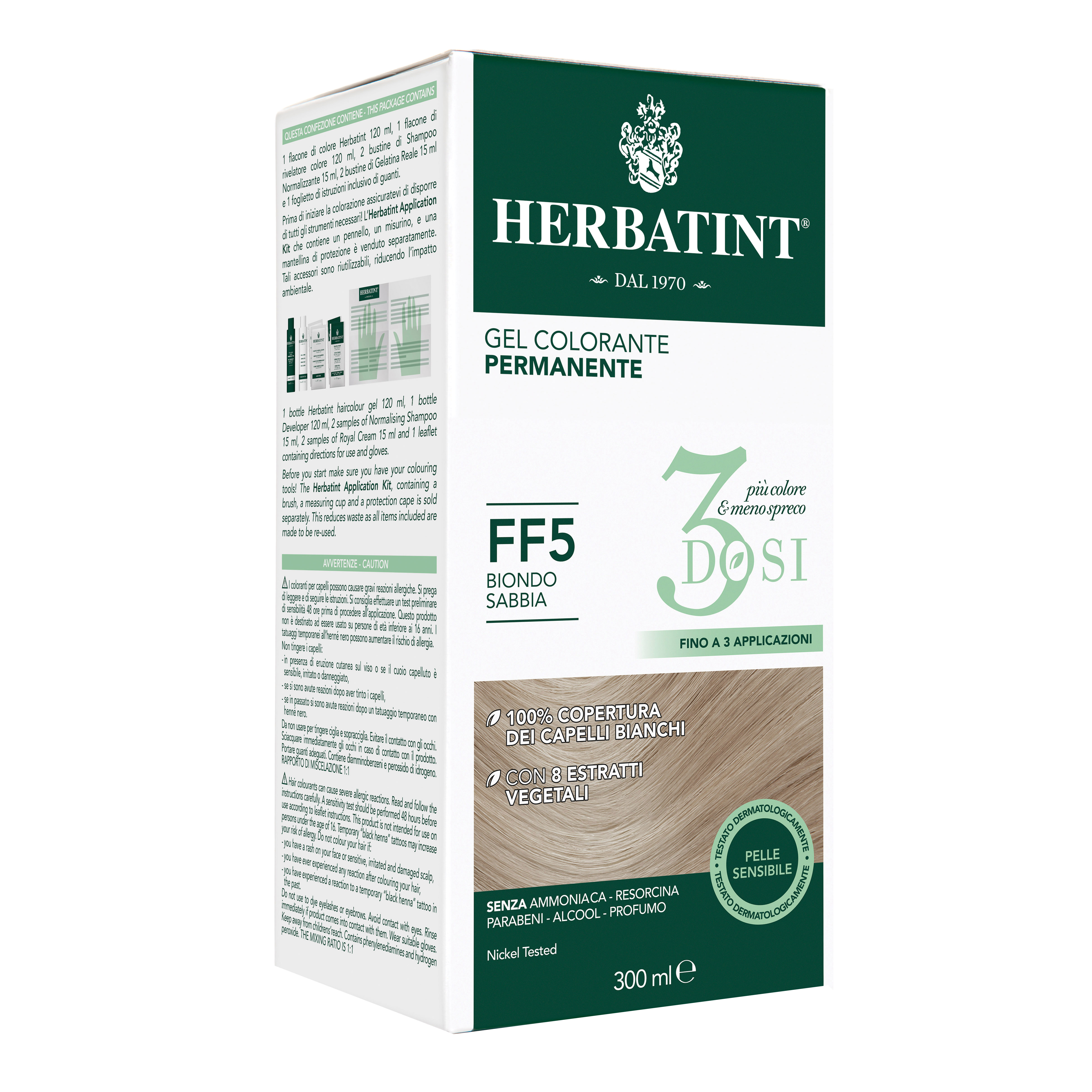 Herbatint Gel Colorante Permanente 3Dosi Ff5 Biondo Sabbia 300 Ml Tintura - Immagine 5