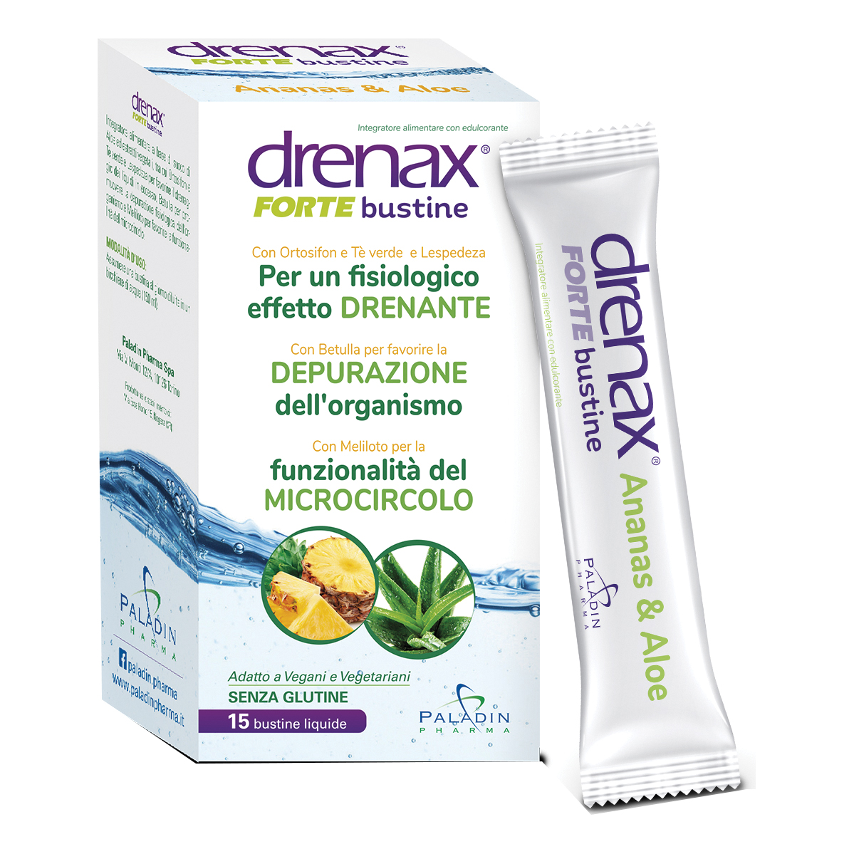 Drenax Forte Ananas Integratore Drenante con Aloe e Estratti Vegetali 15 Stick Pack - Paladin Pharma - Immagine 3