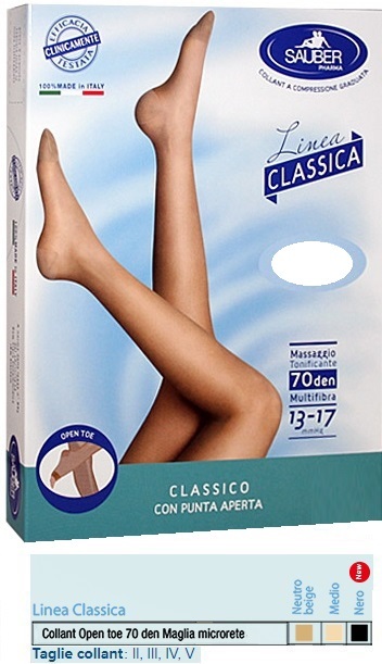 Sauber Classica - Collant Punta Aperta 70 Den (13-17 mmHg) - Taglia 3 Nero - Immagine 4