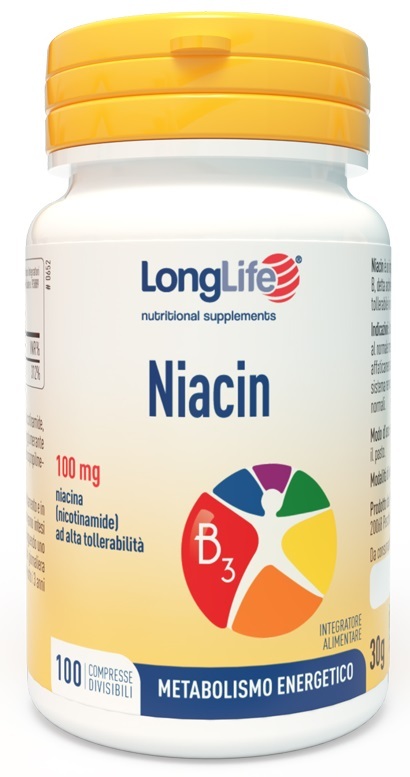 Longlife Srl Longlife Niacin 100 Mg 100 Compresse Divisibili Senza Glutine - Immagine 3
