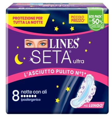 Fater - Lines Seta Ultra Assorbente Notte Con Ali - 8 Pezzi - Immagine 3